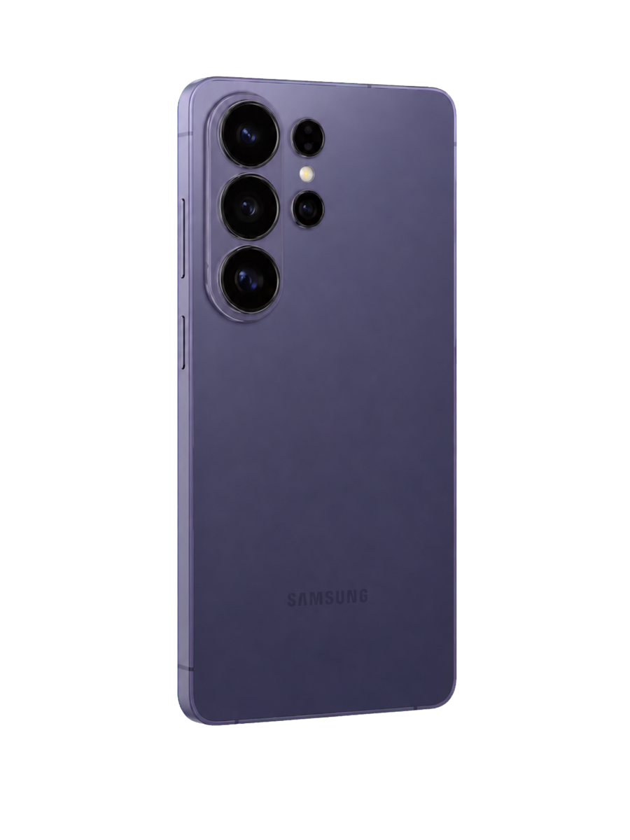 Smartphone Samsung em acabamento violeta, imagem ilustrativa